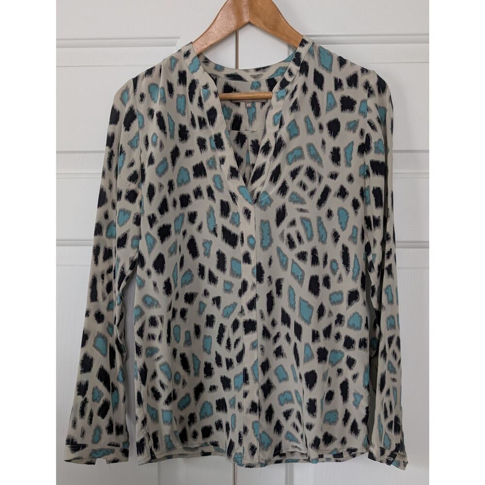 Jigsaw Print Pullover Silk Blouse